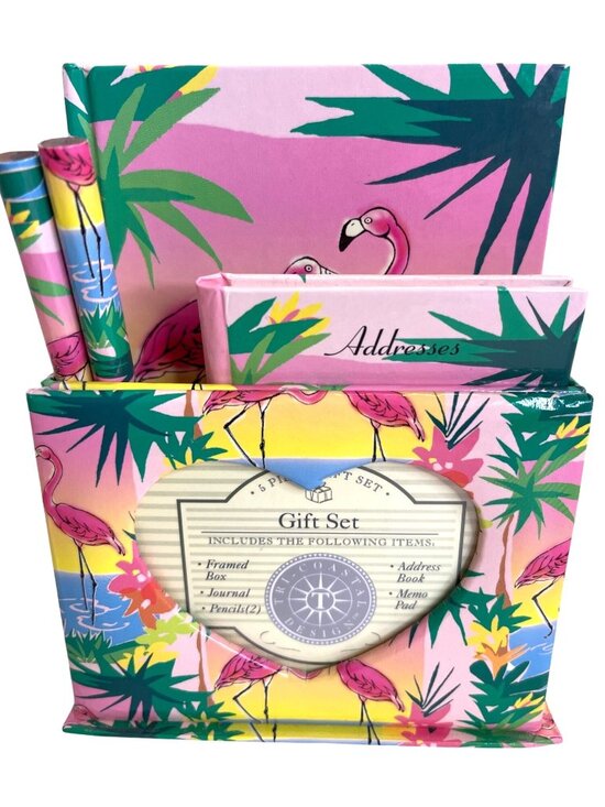 Tri-Coastal Design Other - Vintage Flamingo Stationery Desk Gift 7 Pc Set Office Storage Box Journal Pencil